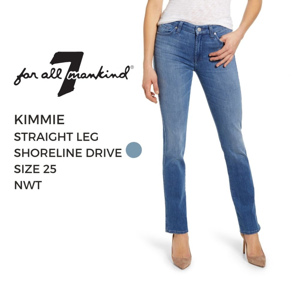 Women's 7 For All Mankind Kimmie Straight Shoreline DriveDenim Jeans NWT Size 25